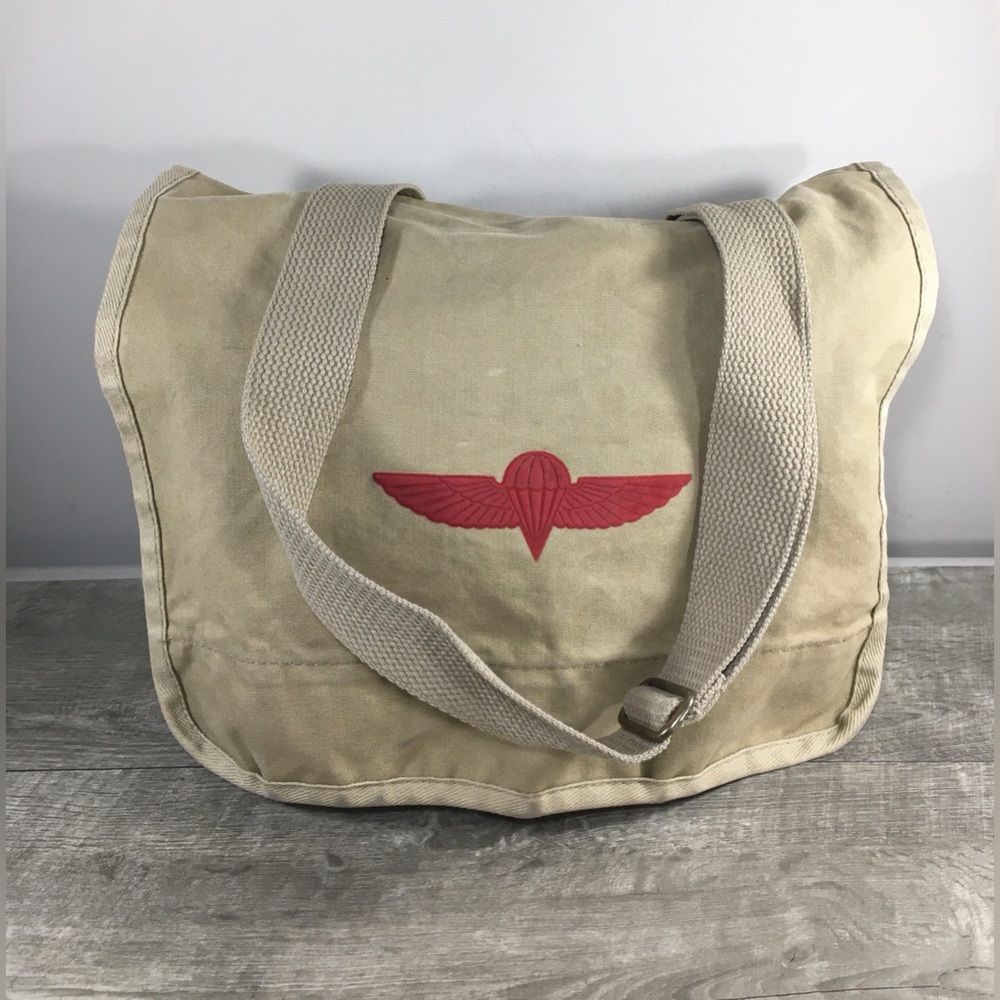 Vintage Banana Republic Khaki Cotton Israel Paratrooper Messenger Shoulder Bag